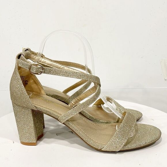 Dream Pairs Madison Womens Sz 9 Gold Glitter‎ Strappy 3" Block Heels - Picture 3 of 10